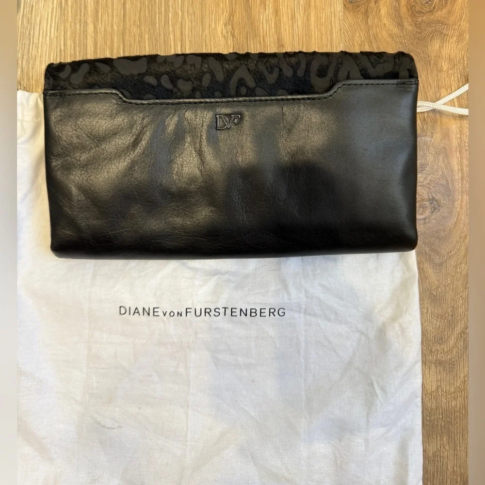 Diane von Furstenberg Black Leather Haircalf Clutch